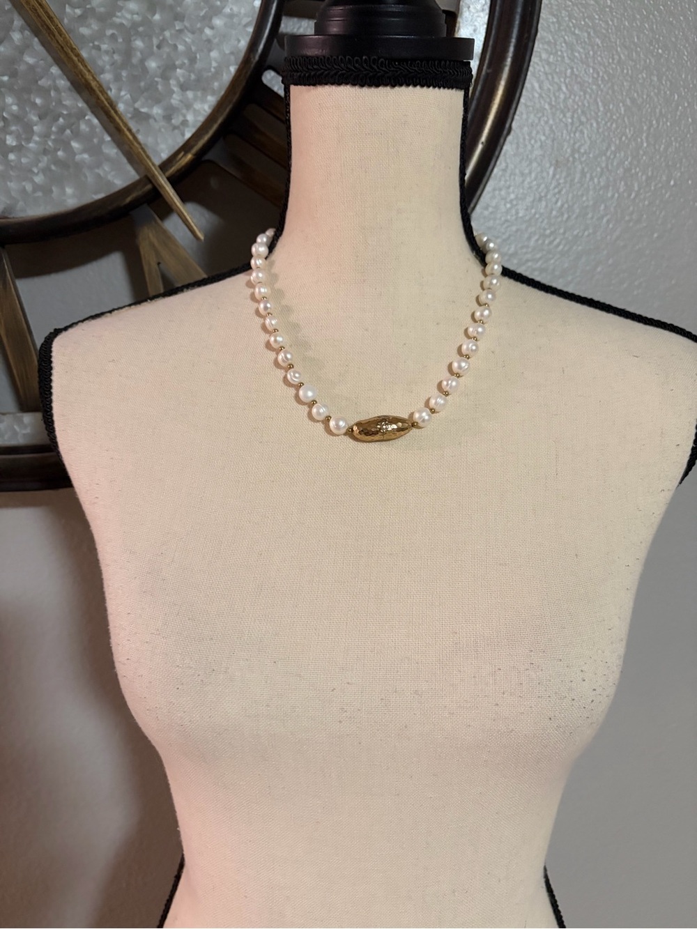 Pearl and Gold Bead Statement Necklace - White Pearls - Picture 2 of 6